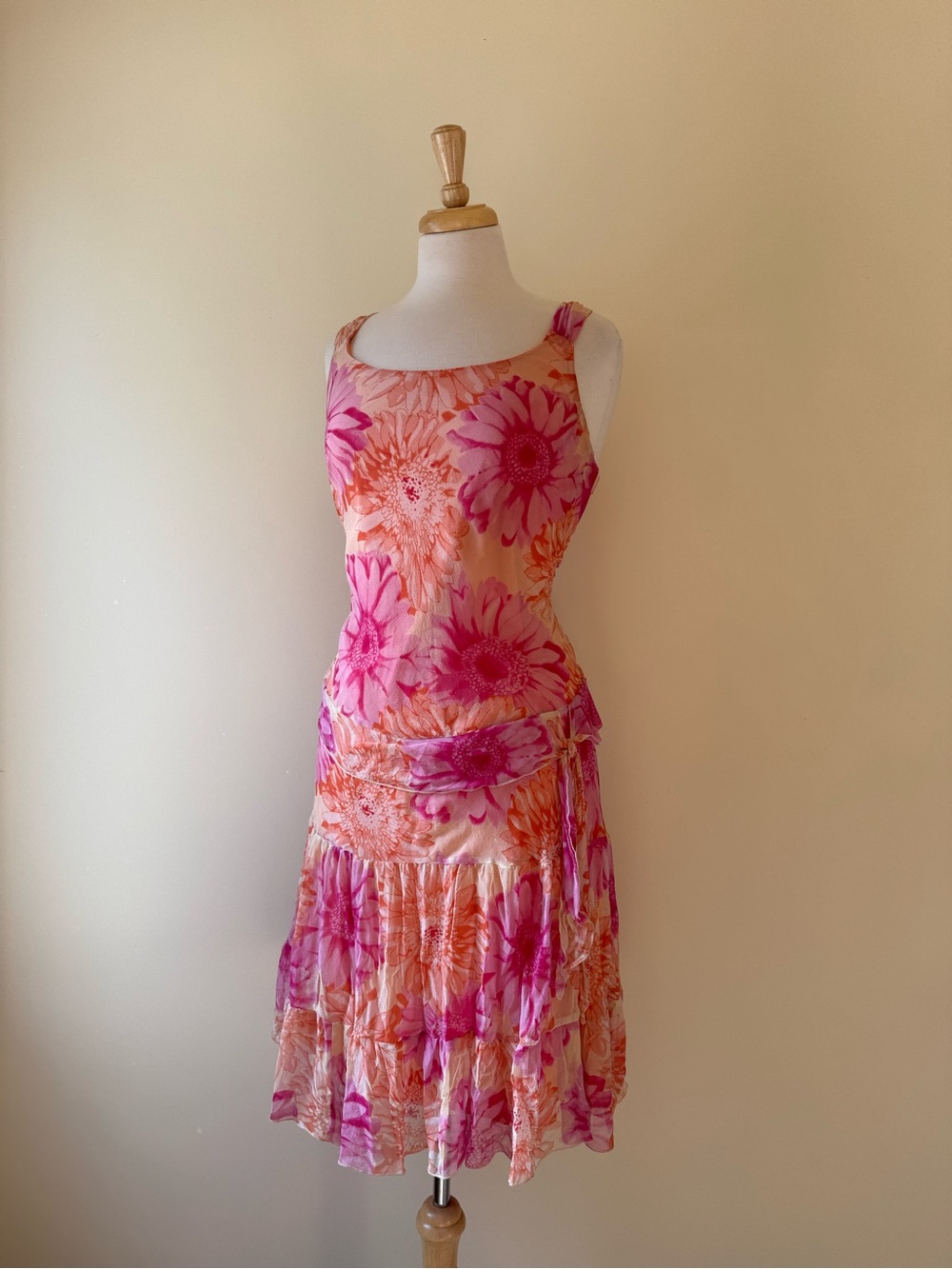 Silk Vintage Hi Studio by Jonathan Martin Pink Floral Drop Waist Dress